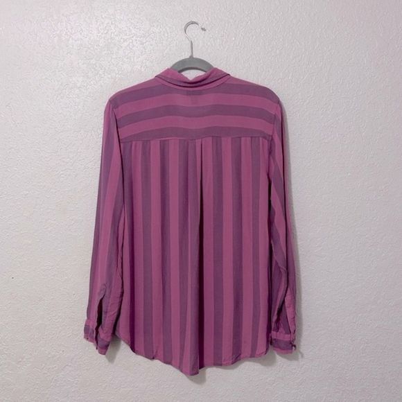 Ana pink and purple striped button up blouse - Picture 2 of 16